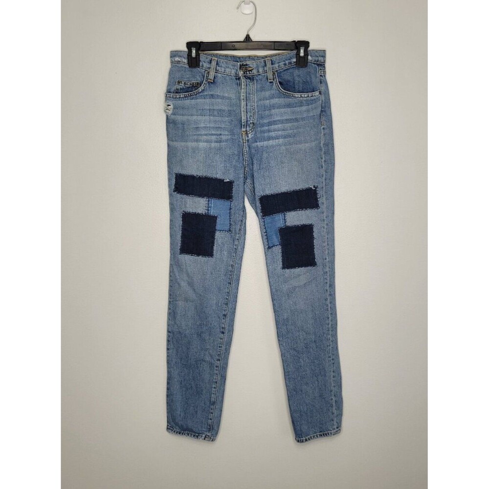 Carmar blue patchwork slim fit button fly midrise unique jeans size 28